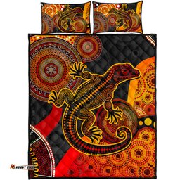 Amazing Aussie Australia Aboriginal Dot Painting Art Style Goanna Quilt Bed Set