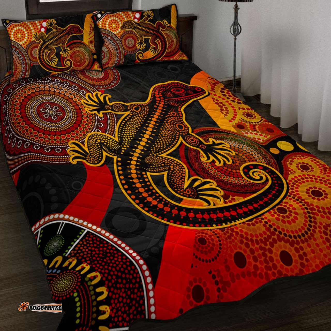 Amazing Aussie Australia Aboriginal Dot Painting Art Style Goanna Quilt Bed Set