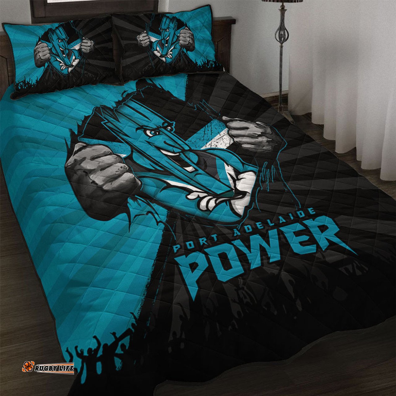 Amazing Aussie Port Adelaide Breaking Through Fan Design Quilt Bed Set