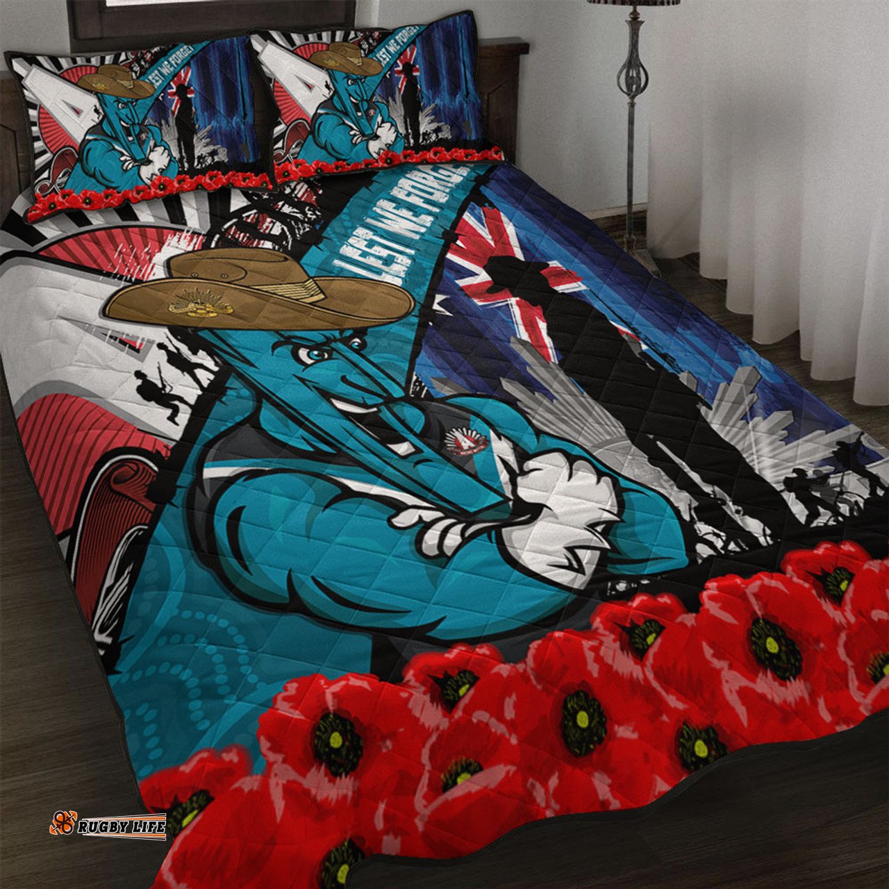 Amazing Aussie Port Adelaide Anzac Day Honor United In Spirit Quilt Bed Set