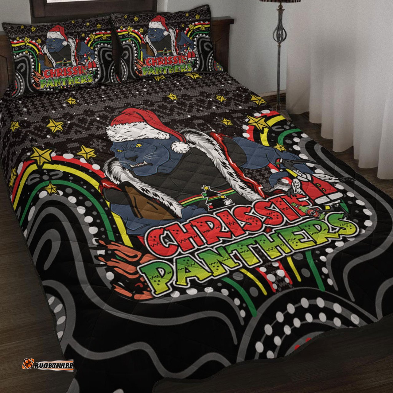 Amazing Aussie Penrith Panthers Christmas Custom Christmas Knit Patterns Vintage Jersey Ugly Quilt Bed Set