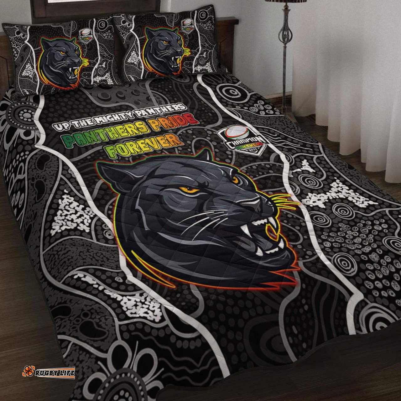Amazing Aussie Penrith Panthers Grand Final Custom Custom Penrith Panthers With Contemporary Style Of Aboriginal Painting Quilt Bed Set