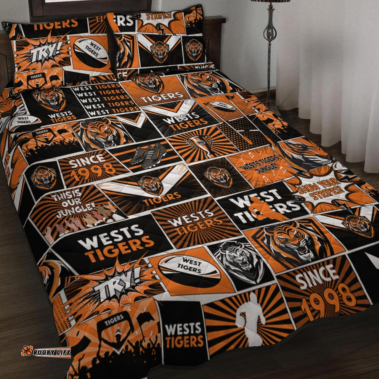 Amazing Aussie Wests Tigers Team Of Us Die Hard Fan Supporters Comic Style Quilt Bed Set
