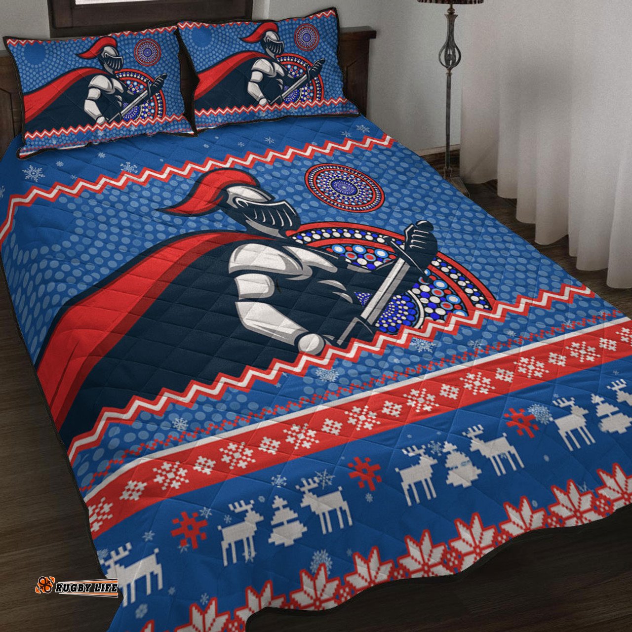 Amazing Aussie Newcastle Knights Australia Ugly Xmas With Aboriginal Patterns For Die Hard Fans Quilt Bed Set