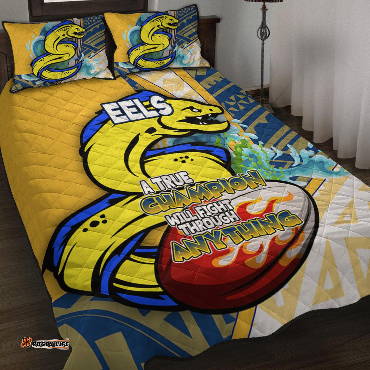 Amazing Aussie Parramatta Eels A True Champion Will Fight Through Anything With Polynesian Patterns Quilt Bed Set
