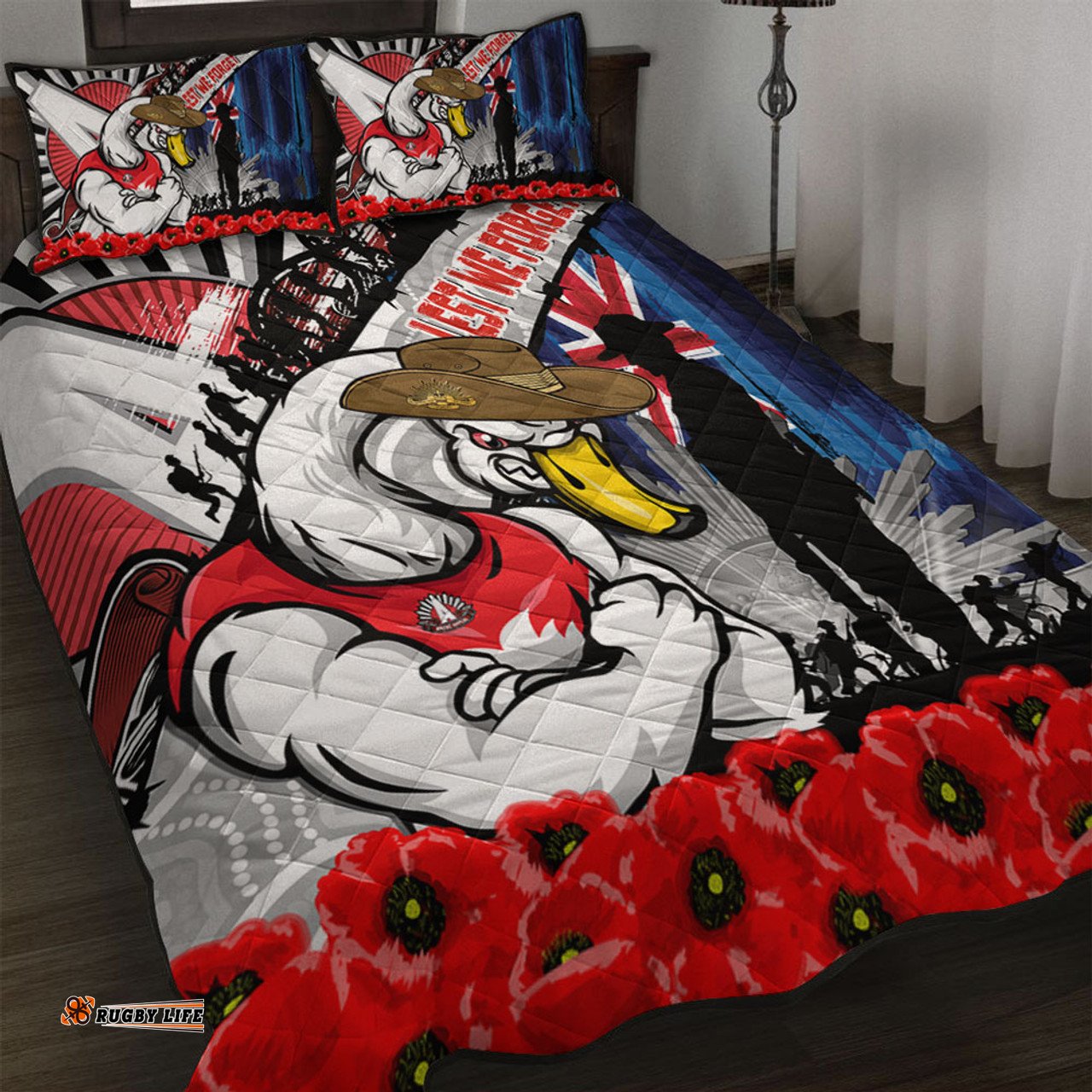 Amazing Aussie Sydney Swans Anzac Day Honor United In Spirit Quilt Bed Set