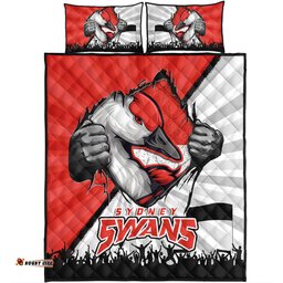Amazing Aussie Sydney Swans Breaking Through Fan Design Quilt Bed Set