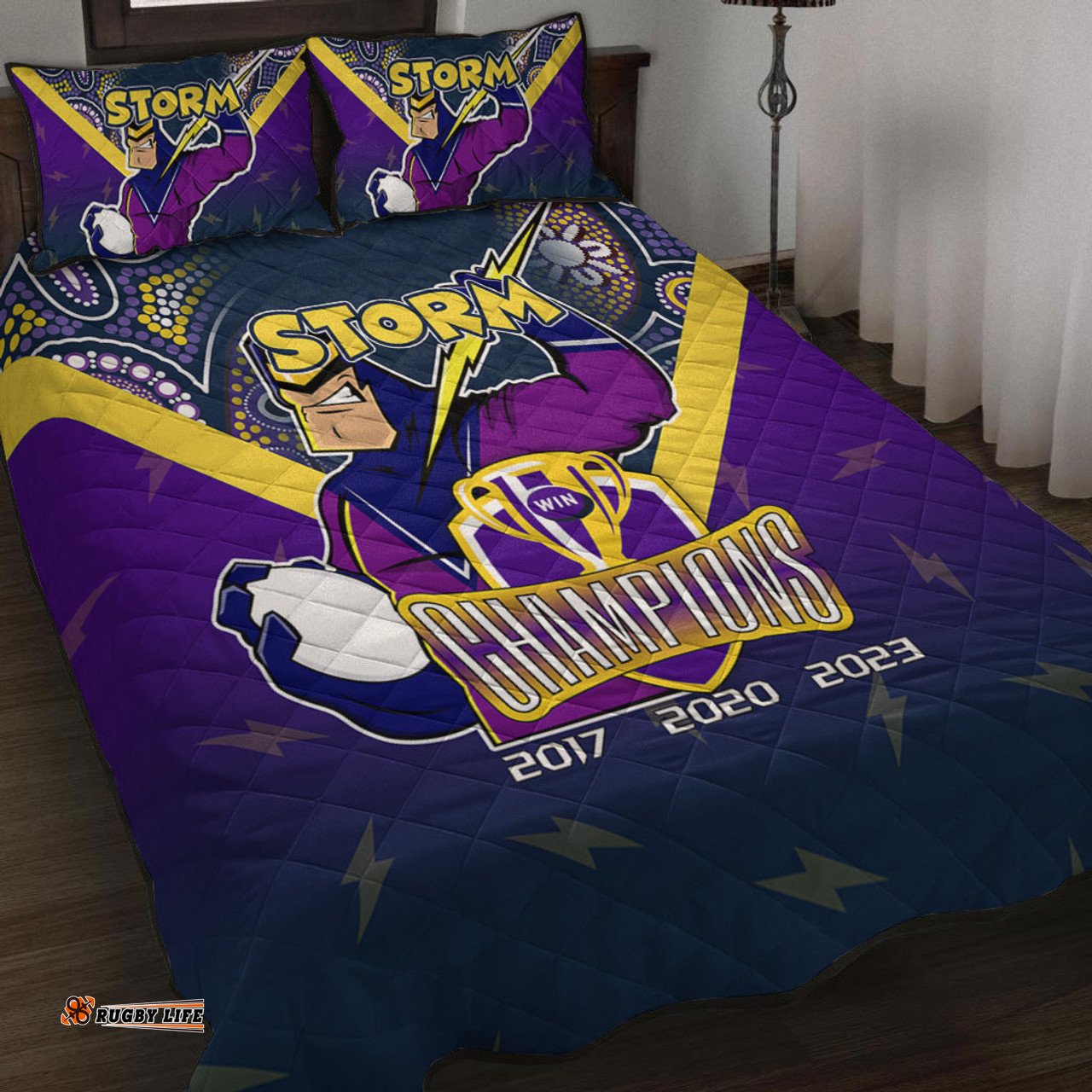 Amazing Aussie Melbourne Storm Talent Win Games But Teamwork And Intelligence Win Championships With Aboriginal Style Quilt Bed Set