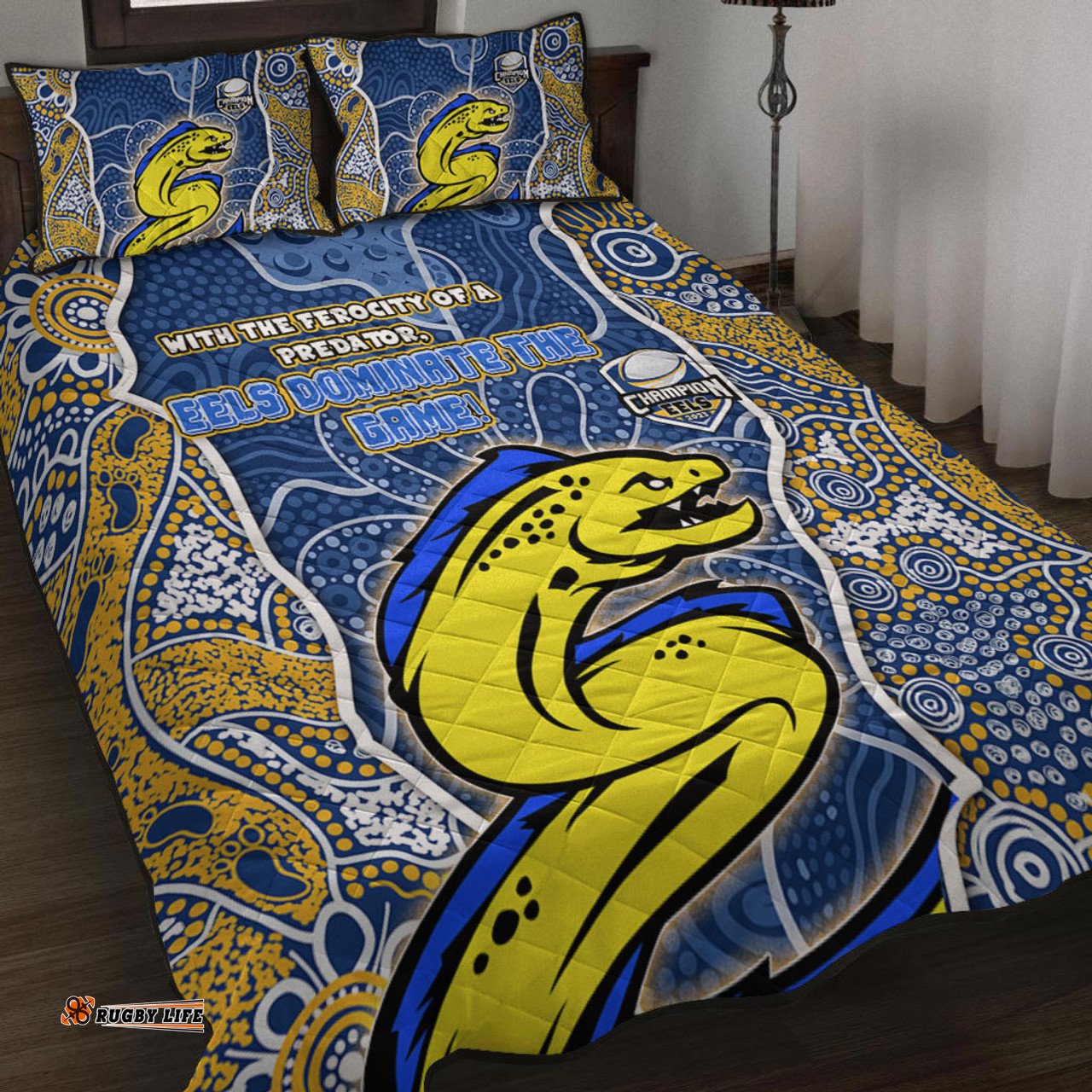 Amazing Aussie Parramatta Eels Grand Final Custom Custom Parramatta Eels With Contemporary Style Of Aboriginal Painting Quilt Bed Set