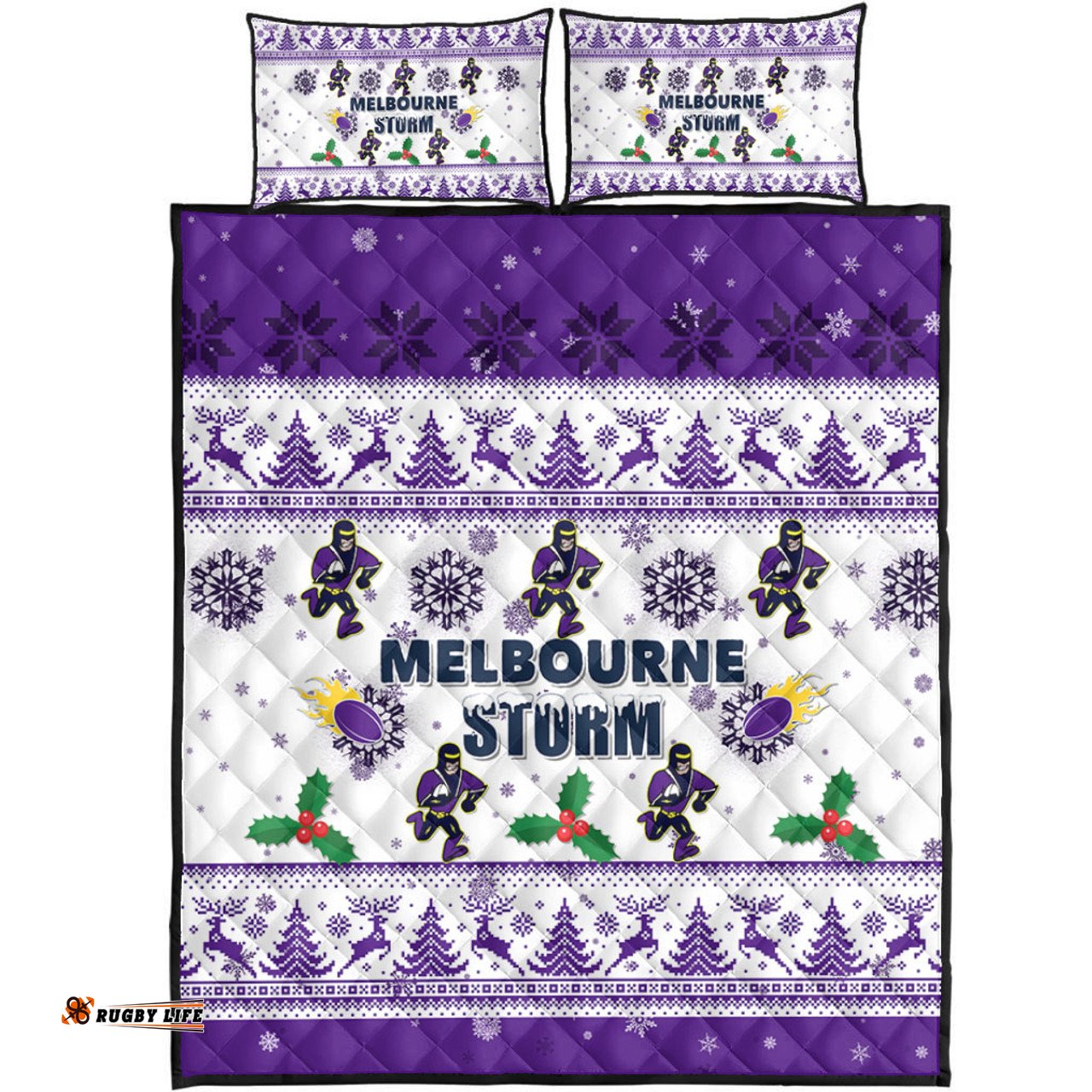 Amazing Aussie Melbourne Storm Christmas Melbourne Storm Special Ugly Christmas Quilt Bed Set