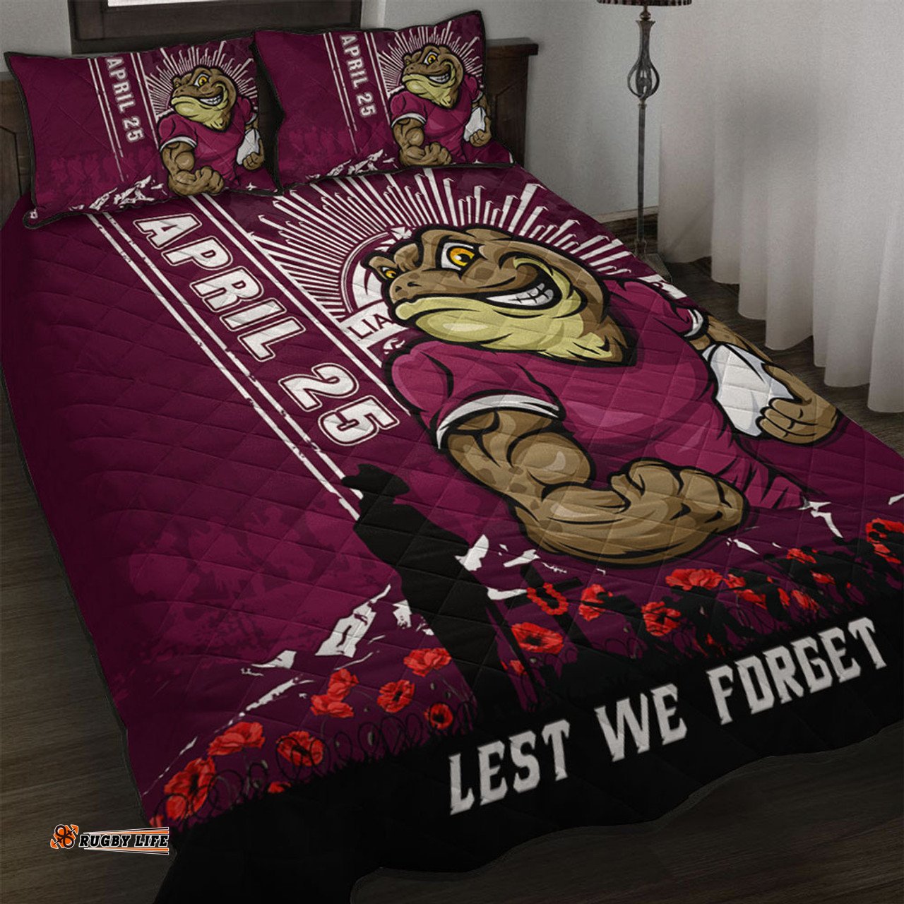Amazing Aussie Queensland Maroons Anzac Day Lest We Forget Strong Fighting Spirit Quilt Bed Set