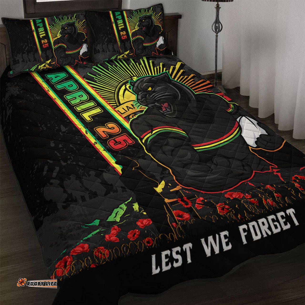 Amazing Aussie Penrith Panthers Anzac Day Lest We Forget Strong Fighting Spirit Quilt Bed Set