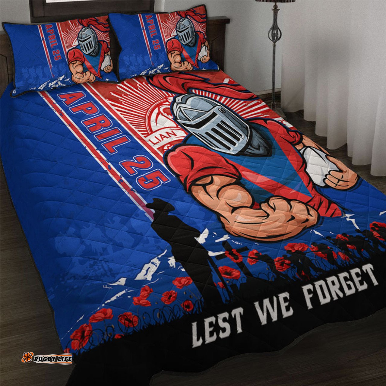 Amazing Aussie Newcastle Knights Anzac Day Lest We Forget Strong Fighting Spirit Quilt Bed Set
