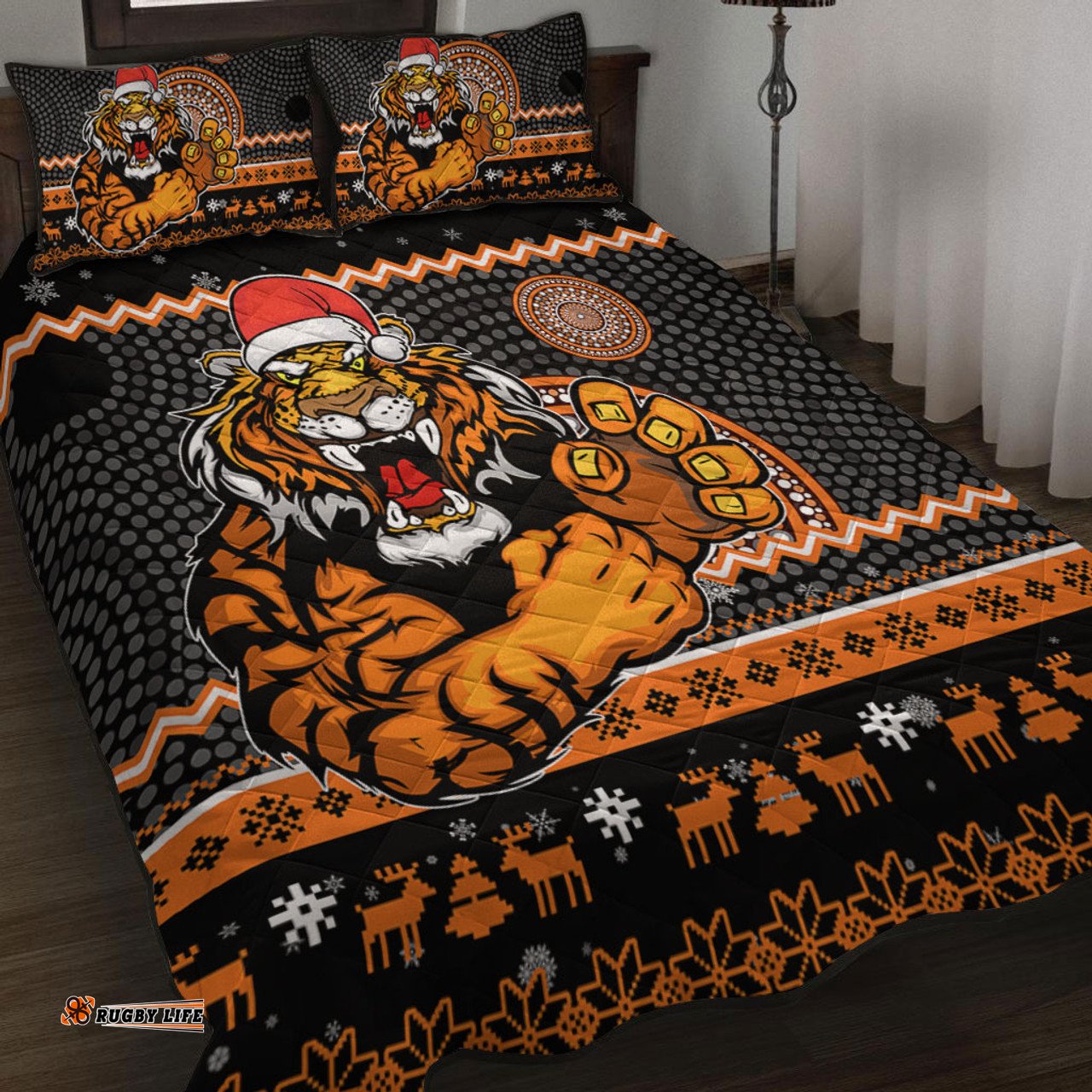Amazing Aussie Wests Tigers Australia Ugly Xmas With Aboriginal Patterns For Die Hard Fans Quilt Bed Set