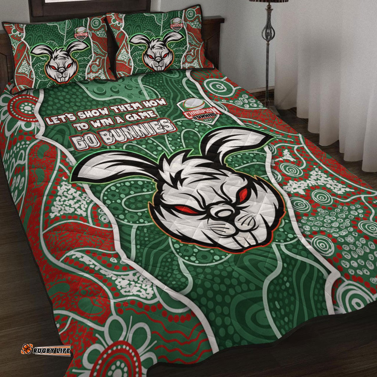 Amazing Aussie South Sydney Rabbitohs Grand Final Custom Custom Rabbitohs With Contemporary Style Of Aboriginal Painting Quilt Bed Set