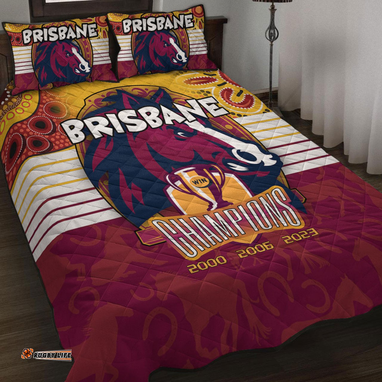 Amazing Aussie Brisbane Broncos Talent Win Games But Teamwork And Intelligence Win Championships With Aboriginal Style Quilt Bed Set
