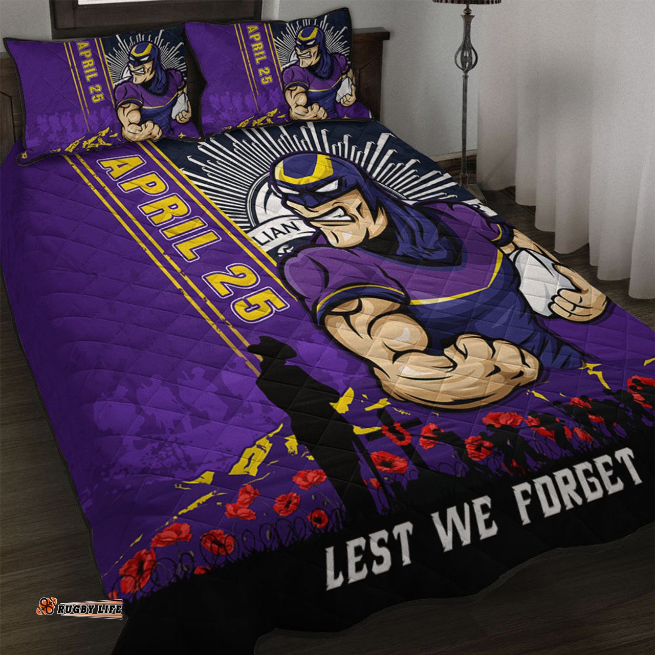 Amazing Aussie Melbourne Storm Anzac Day Lest We Forget Strong Fighting Spirit Quilt Bed Set