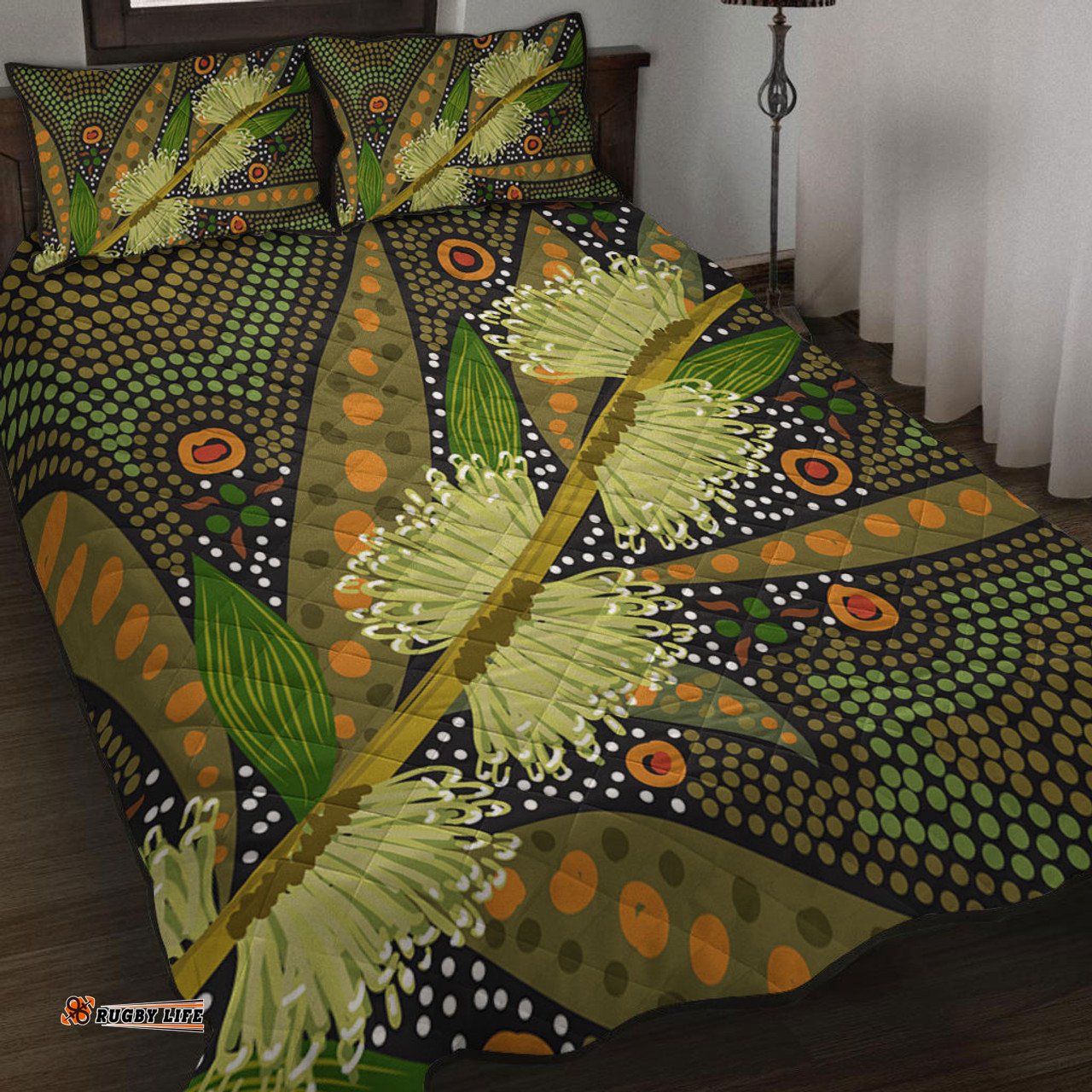 Amazing Aussie Australia Flowers Aboriginal Aboriginal Dot Art Of Australian Native Flower Hakea Sericea Quilt Bed Set