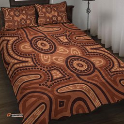 Amazing Aussie Australia Dot Painting Inspired Aboriginal Brown Aboriginal Australian Art With Boomerang Quilt Bed Set