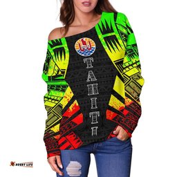 Tahiti Women's Off Shoulder Sweater - Polynesian Tattoo Reggae - Bn0110