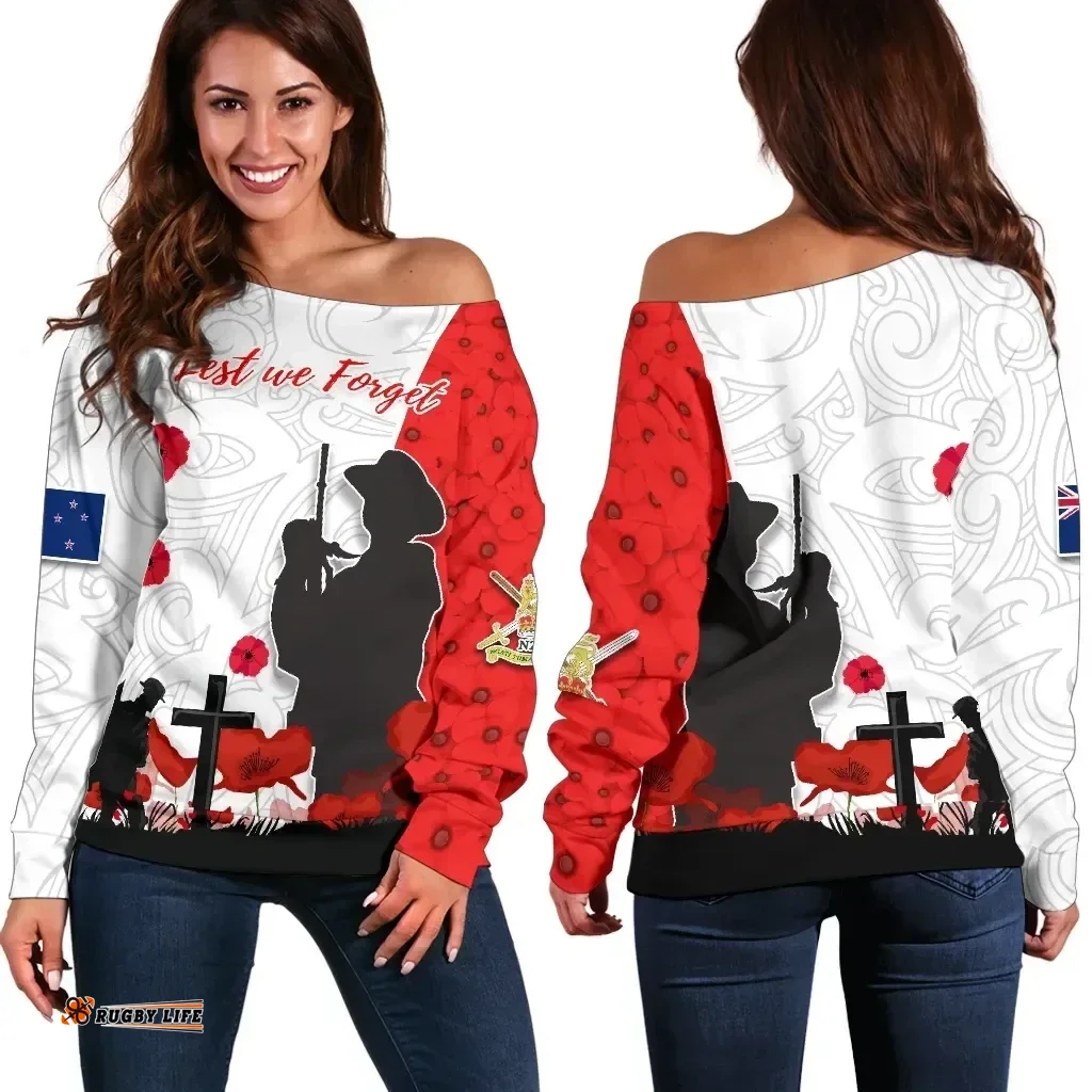 New Zealand Anzac Day Off Shoulder Sweater Lest We Forget K13