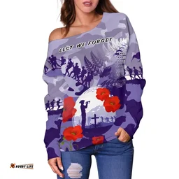 Fern and Camouflage Anzac Lest We Forget Off Shoulder Sweater K13