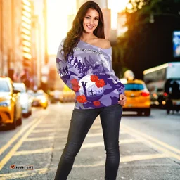 Fern and Camouflage Anzac Lest We Forget Off Shoulder Sweater K13