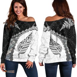 Paua Shell Maori Silver Fern Off Shoulder Sweater White
