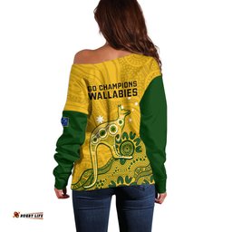 Australia Rugby Off Shoulder Sweater Wallabies Kangaroo Indigenous Art