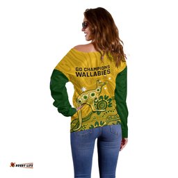 Australia Rugby Off Shoulder Sweater Wallabies Kangaroo Indigenous Art