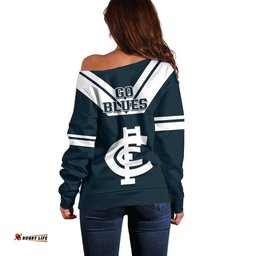 Carlton Football Off Shoulder Sweater Go Blues Navy Simple Style