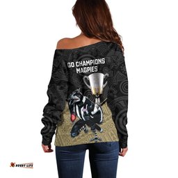 Collingwood Football Off Shoulder Sweater Magpies Go Champions Polynesian Indigenous Art