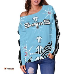 Sharks Women's Off Shoulder Sweater Sky Blue