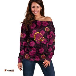 Broncos Rugby Off Shoulder Sweater Polynesian Style With Hibiscus