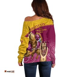 Brisbane Broncos Rugby Off Shoulder Sweater Go Champions Mascot With Polynesian Indigenous Art