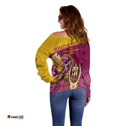 Brisbane Broncos Rugby Off Shoulder Sweater Go Champions Mascot With Polynesian Indigenous Art