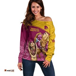 Brisbane Broncos Rugby Off Shoulder Sweater Go Champions Mascot With Polynesian Indigenous Art