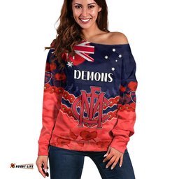 Demons Football ANZAC Women Off Shoulder Sweater Lest We Forget