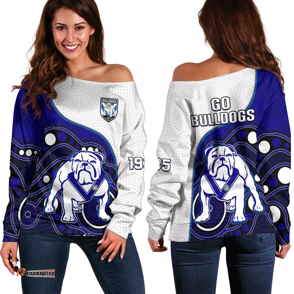 Bulldogs Rugby Off Shoulder Sweater Go Doggies Indigenous Art 08