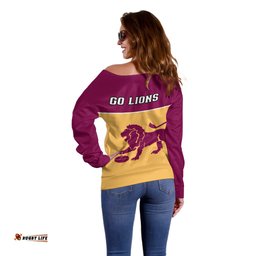 Brisbane Lions Football Off Shoulder Sweater Sporty Gold Version