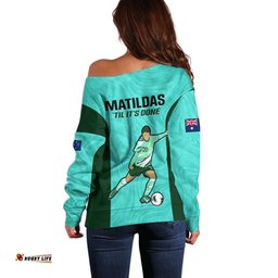 Australia Soccer Off Shoulder Sweater Sam Kerr Matildas Proud World Cup Turquoise