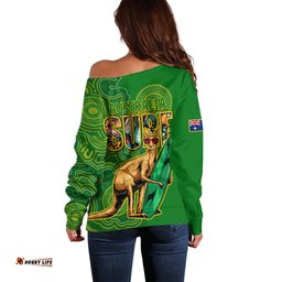 Australia Surf Off Shoulder Sweater Happy Kangaroo Indigenous Artsy
