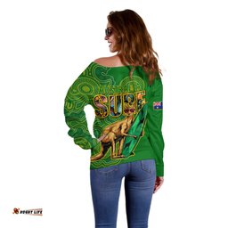Australia Surf Off Shoulder Sweater Happy Kangaroo Indigenous Artsy