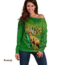 Australia Surf Off Shoulder Sweater Happy Kangaroo Indigenous Artsy
