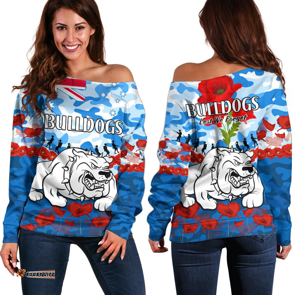 Bulldogs Rugby ANZAC Off Shoulder Sweater Lest We Forget