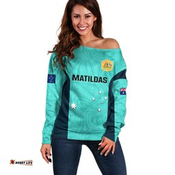 Australia Soccer Off Shoulder Sweater Turquoise Matildas World Cup Go Champions
