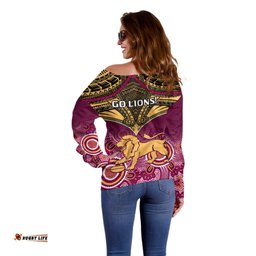 Brisbane Football Off Shoulder Sweater Go Lions Aboriginal Mix Polynesian Pattern