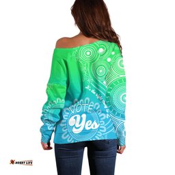 Australia Walk For Yes Off Shoulder Sweater Indigenous Voice Aboriginal Green Vibe