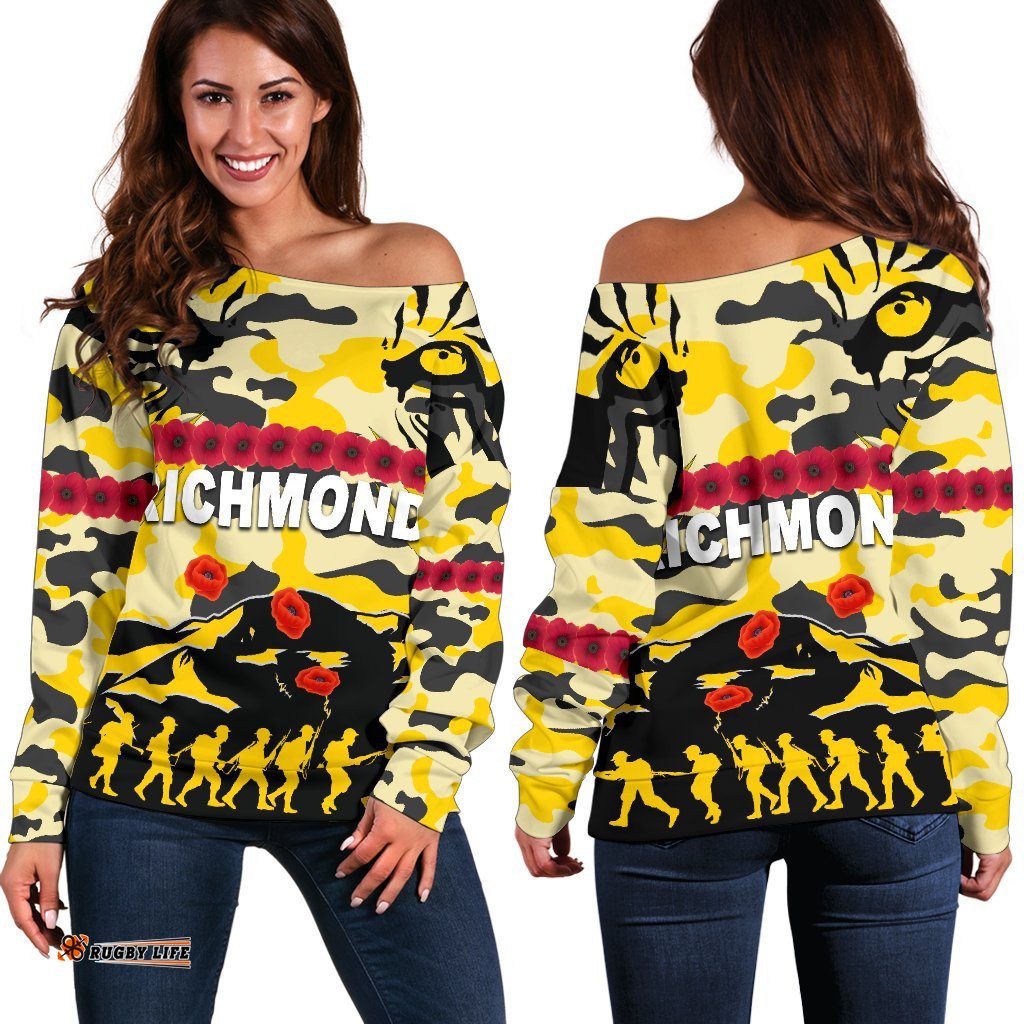 Richmond Tigers Women's Off Shoulder Sweater Anzac Day Country Style 02