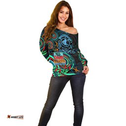 Carlton Blues Football Aboriginal Art Off Shoulder Sweater NAIDOC Indigenous Tribal